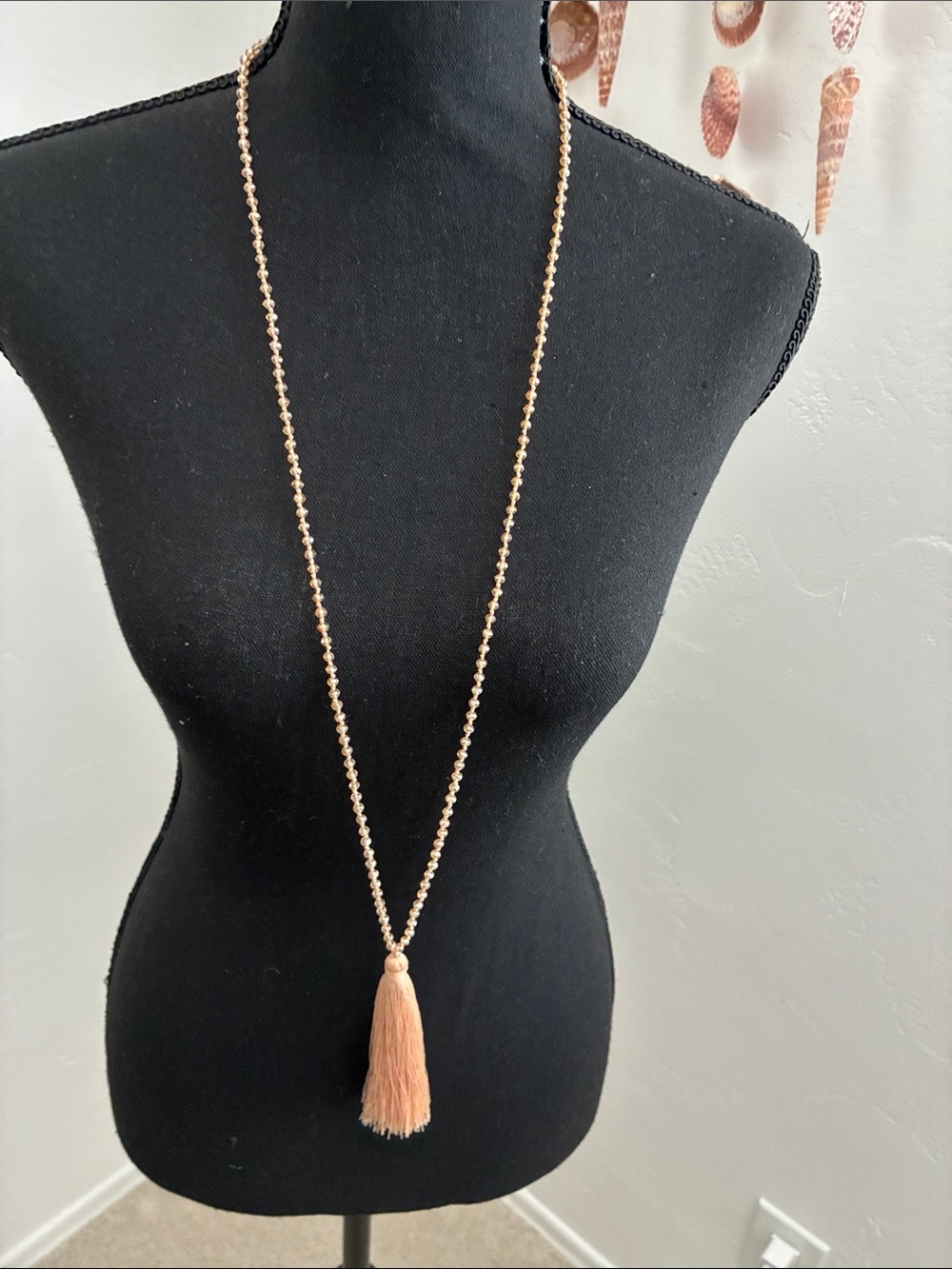 Women’s Long Peach Tassel Beaded Necklace